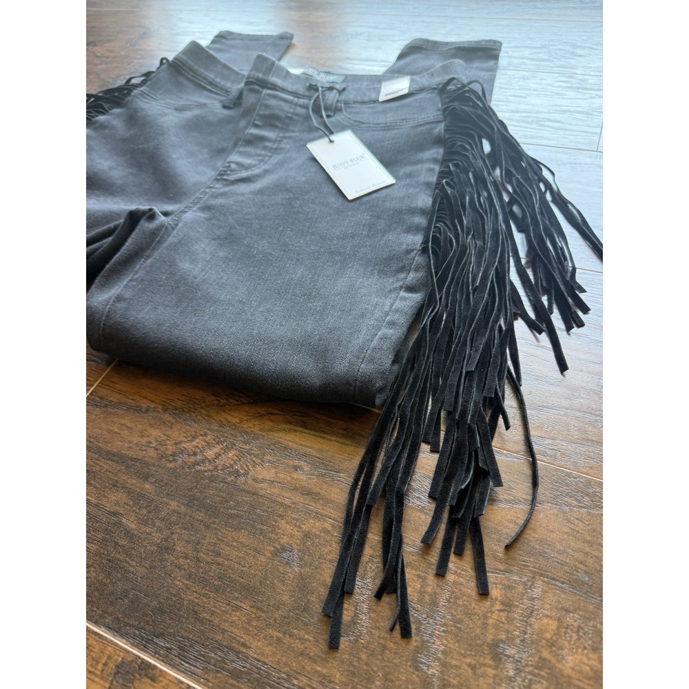 Judy Blue Black Fringe Hips Skinny Jeans High Waist Western Boho Stretch 7/28 - Picture 8 of 8